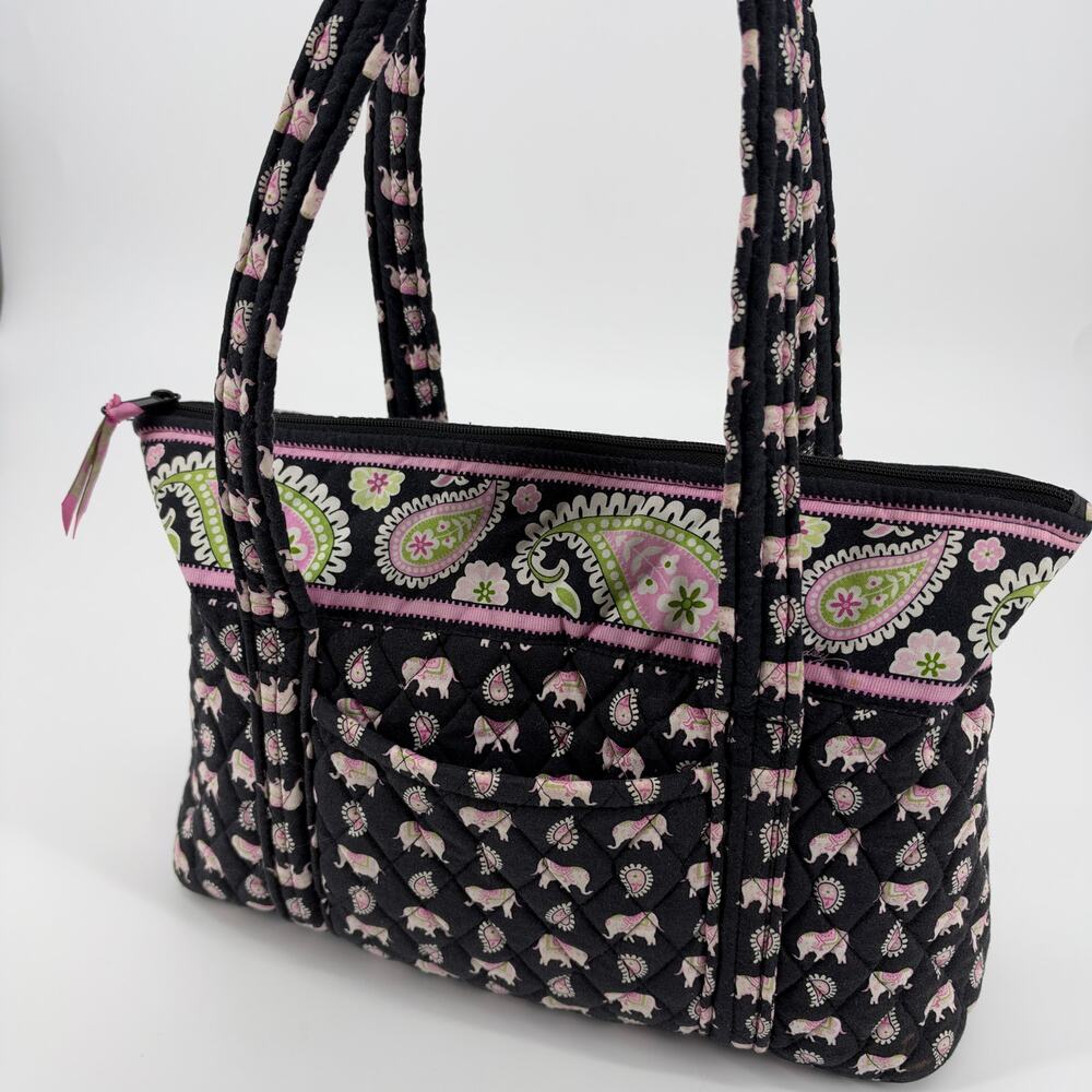 Vera Bradley Pink Elephant Retired Print Zip up Tote Double Handle Preowned